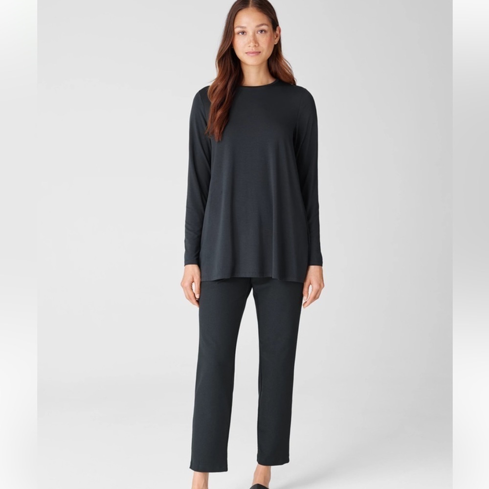 Eileen Fisher Stretch Viscose Crepe Pant Slim Fit Black Size PL